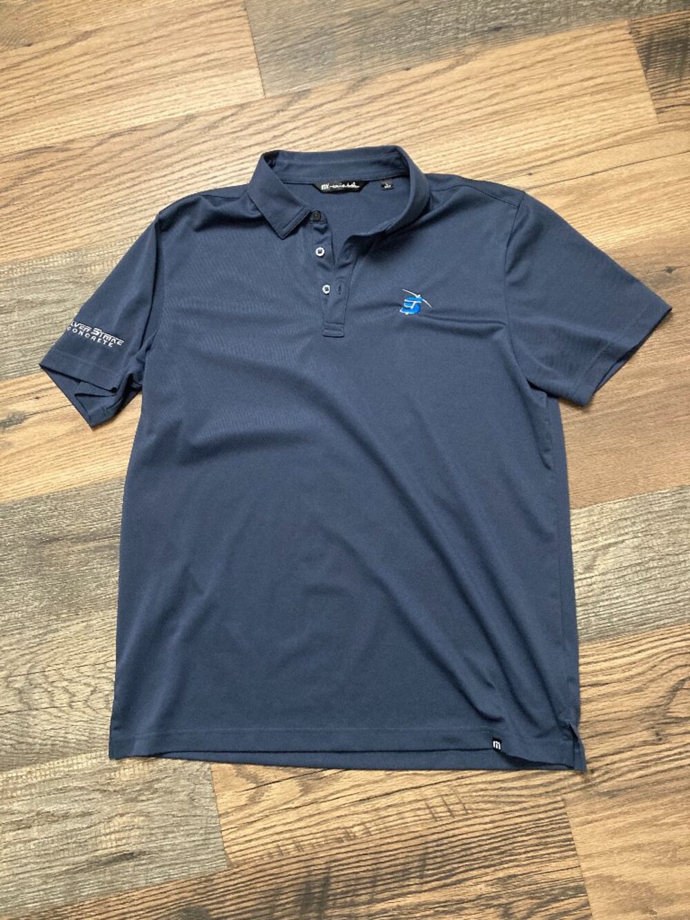 TravisMathew Men's Large Performance Golf Polo Shirt Blue Silver Strike Concrete